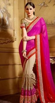 Pink And Beige Designer Saree