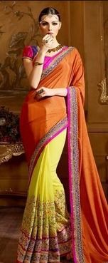 Saffron And Yellow Designer Saree