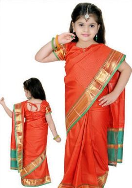 Ceramic Kids Fancy Orange Sarees