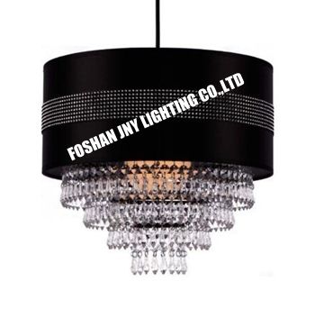 Modern Fabric Cylinder Ceiling Pendant Light Shade with Clear Acrylic Jewel Droplets