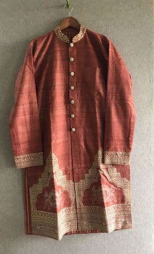 Khadi Raw Silk Fabric Sherwani