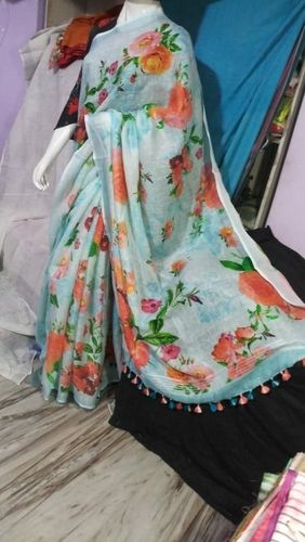 Floral Print Bhagalpuri Linen Saree