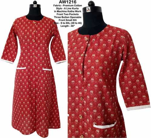 Ladies Printed Cotton Kurtas Size: Large