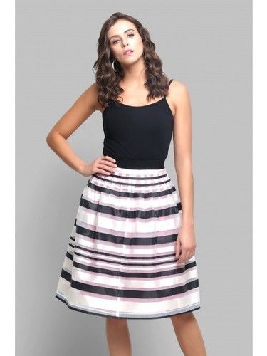 Printed Pink Pleated Midi Skirt