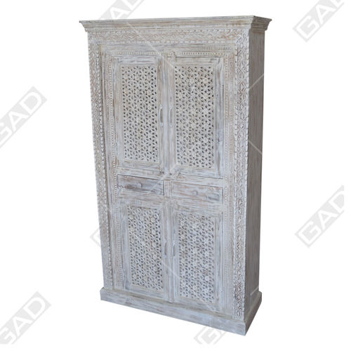 White Rustic Hued Carved Almirah