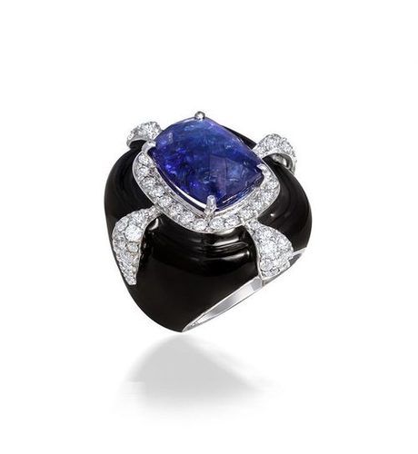 Tanzanite And Diamond Ring With Black Enamel