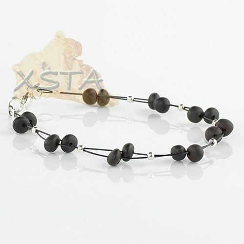 Black Raw Amber Bracelet Internal Size: 5 Foot (Ft)