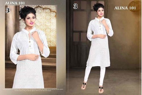 Ladies White Chikan Kurtis