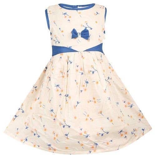 Beautiful Girls Frock - Blue And Cream Color Decoration Material: Cloths