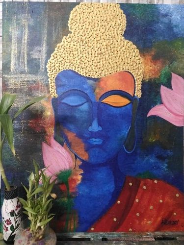 Gautam Buddha Mix Media Canvas Painting