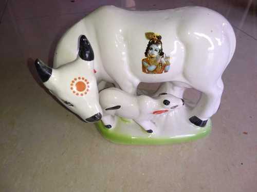 Kamdhenu Cow With Calft Ceramic Statue