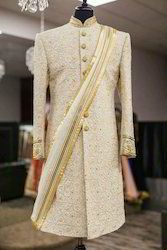 Dry Cleaning Groom Stylish Sherwani - Cream Color