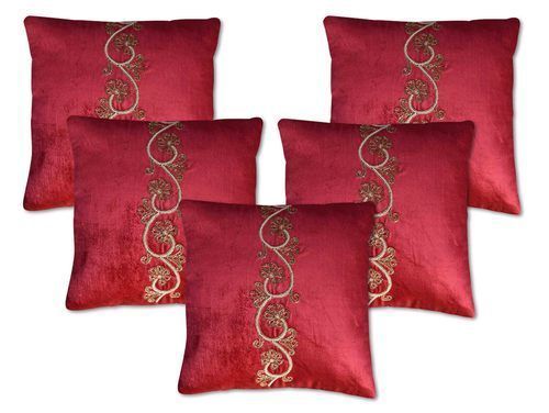 Square Embroidered Red Cushion Covers