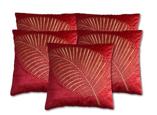 Red Zari Leaf Cushion Cover