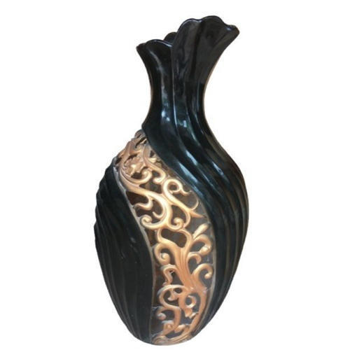 सिरेमिक ब्लैक एंड गोल्डन फ्लावर पॉट