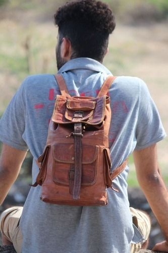 Brown Excellent Finish Leather Traveler Backpack