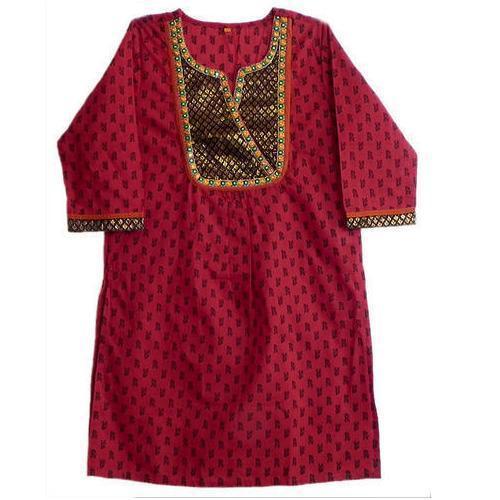 No Fade Red Printed Ladies Kurti