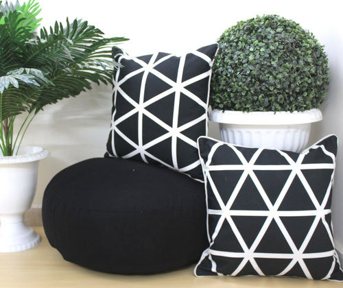 Black And White Digital Printed Geometrical Floor Cushion Combo Set