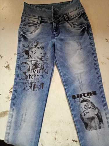 Mens Printed Blue Jeans