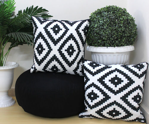 Black And White Digital Geometrical Printed Floor Cushion Combo Set