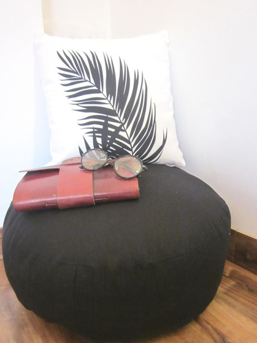 Digital Printed Leaf Design Floor Cushion Combo Set - Cotton Material, 50x50x17 cm, Black and White Color, Round Shape, Zipper Closure, Customizable Sizes, Ideal for Home and Garden Furniture