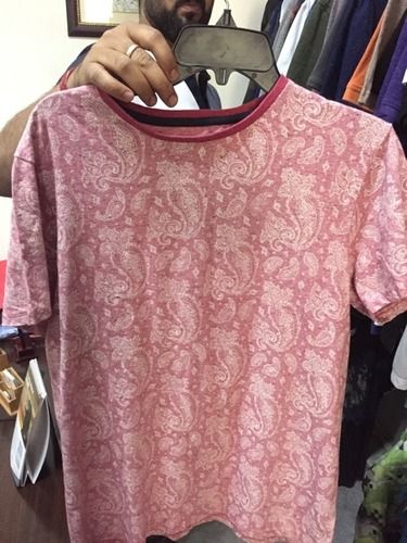 Pink Round Neck Printed T Shirt