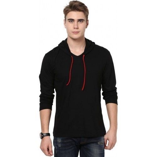 Black Katso Solid Mens Hoodies