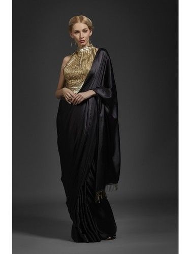 Black & Gold Sequin Ready To Wear Saree