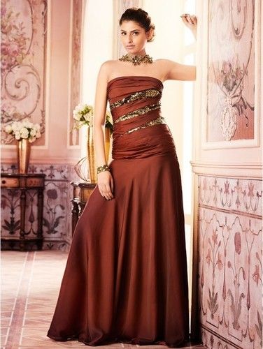 Brown Strapless Drape Gown