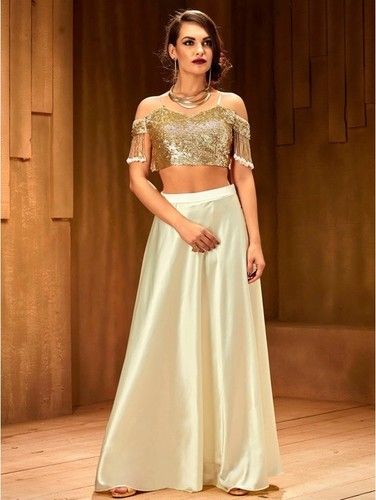 Golden Grecian Style Lehenga With Sequins Choli