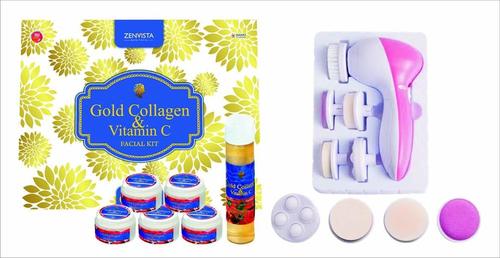 Zenvista Gold Collagen & Vitamin C 6 Steps Facial Kit For Skin Firming & Uplift With Face Massager