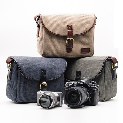 Coffee/Black/Green Fashionable Canvas Camera Bag (Dslr Korean Style)