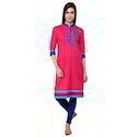 Ladies Pink And Blue Cotton Embroidered Kurtis