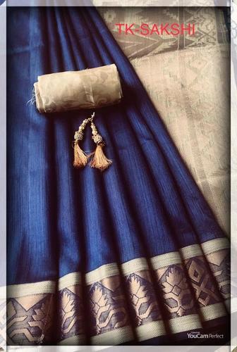 JohvirAaj Lenin Tissue Light Blue And Dark Saree