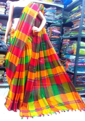 Handloom Pure Khadi Multi Color Box Saree Fastive Collection