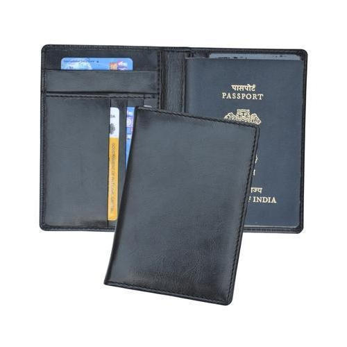 Black Leather Passport Holder Design: Plain