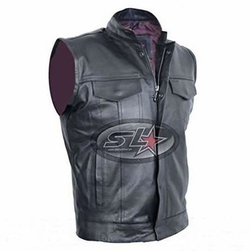 Genuine Leather Son Of Anarchy Motorcycle "Cut Off Black Mens Biker Waistcoat