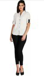 Eeia Women Printed Formal White Shirt