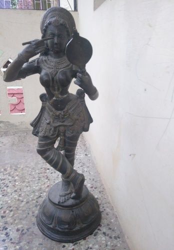 Antique "Lady With Mirror" Bronze Statue