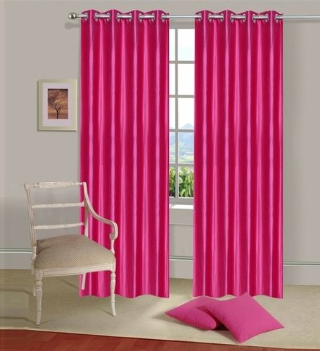 Pink Polyester Silk Eyelet Curtain (Set Of 2)