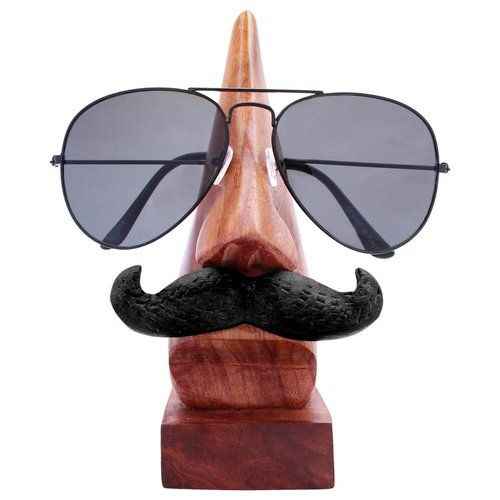 Handmade Wooden Nose Shaped Spectacle Specs Eyeglass Holder Stand with Black Moustache