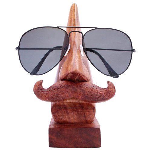 Handmade Wooden Nose Shaped Spectacle Specs Eyeglass Holder Stand with Brown Moustache