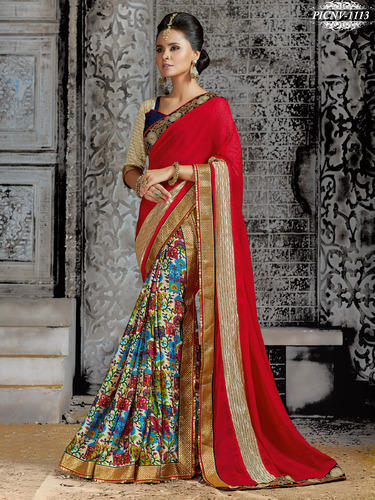 Red Bandhej Saree