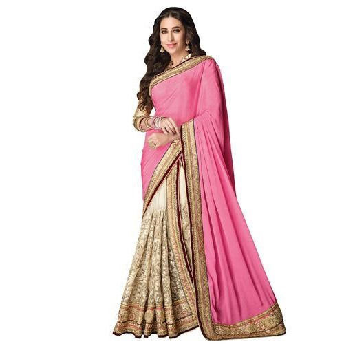 Wedding Lehenga Sarees Pink and Cream