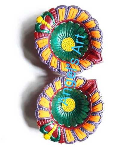 Decorative Clay Diya - Round Shape, Elegant Color Combinations | Perfect for Diwali Gifting and Home Decoration