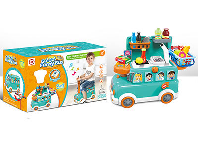 बच्चों के लिए लाइट और संगीत के साथ ग्रीन फनी बस कैश रजिस्टर टॉय सेट