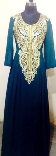 Blue Georgette Green Lace Gown