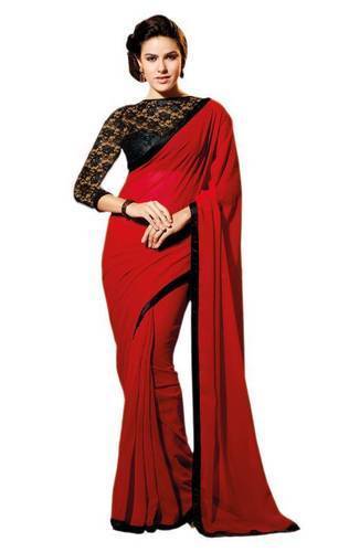 Red Plain Pure Chiffon Sarees