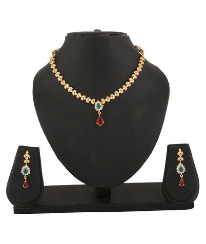 Adoreva Red Green Stone Necklace Set