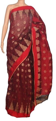 Red 100 Count Pure Linen Saree